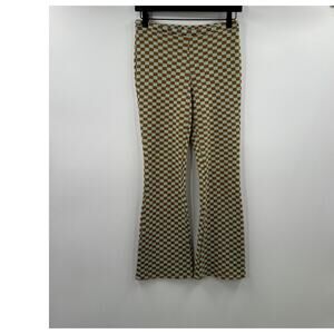 SUNDAE School Tan & Light Blue Plaid Checkered Flare Pull On Pant Size XS/Small